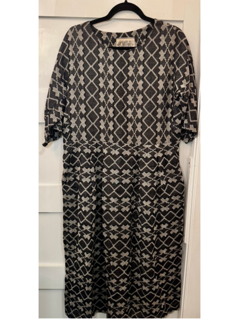 Ace & Jig Womens Small Organic Cotton Midi Dress Gray Black Geometric Pockets